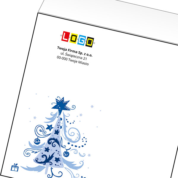 Koperta z LOGO - kartki świąteczne - karnet biznesowy BN4-059-p40 z LOGO - druk białym + CMYK