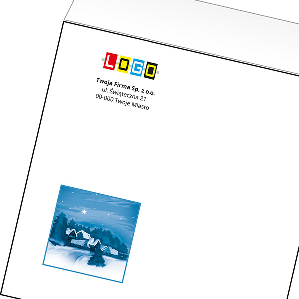 Koperta z LOGO - kartki świąteczne - karnet biznesowy BN4-078-p30 z LOGO - druk białym + CMYK