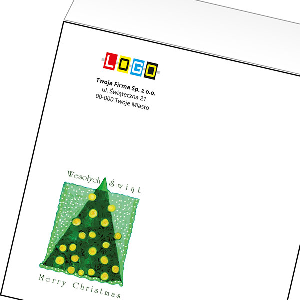 Koperta z LOGO - kartki świąteczne - karnet biznesowy BN4-090-p52 z LOGO - druk białym + CMYK