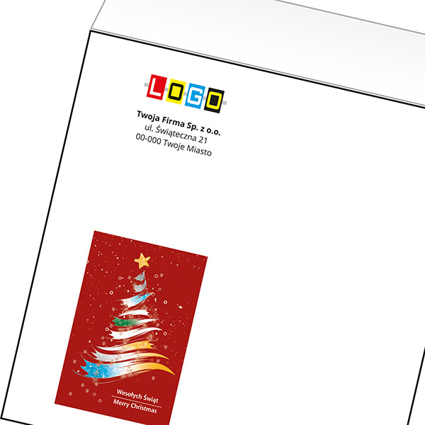 Koperta z LOGO - kartki świąteczne - karnet biznesowy BN4-428-p34 z LOGO - druk białym + CMYK
