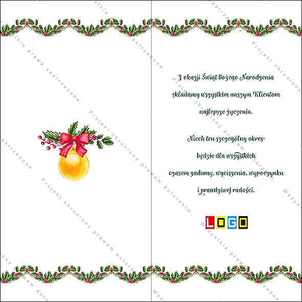 Karnet świąteczny - wzór BN3-052, strony wewnętrzne - rewers