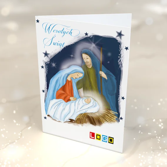 Świąteczna noc BN1-182 — przód kartki, motyw szopka i betlejem Świąteczna noc BN1-182 — przód kartki, motyw szopka i betlejem