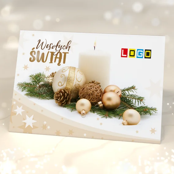 Świąteczne światło BN1-243 — przód kartki, motyw świece i lampki Świąteczne światło BN1-243 — przód kartki, motyw świece i lampki