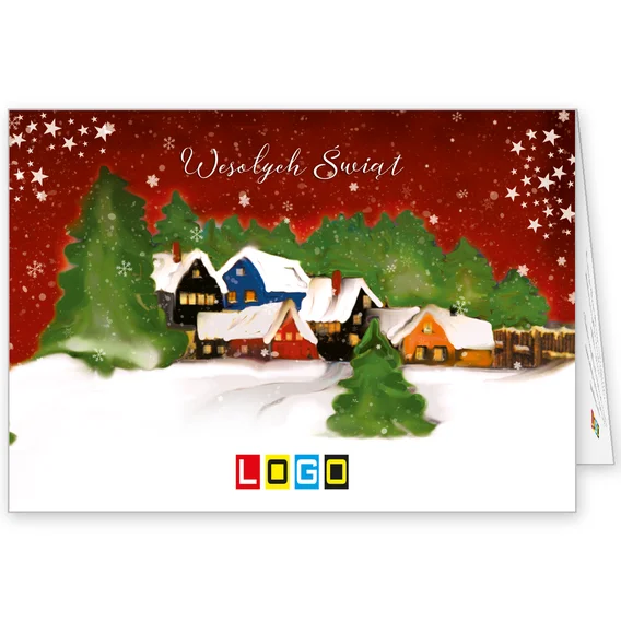 Kolorowa wioska w śniegu BN1-371 — okładka, motyw domki
