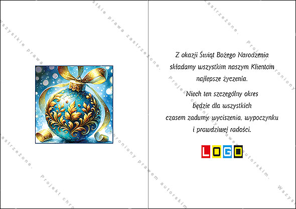 Wnętrze kartki – miejsce na życzenia i logo firmy