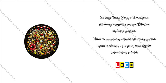 Wnętrze kartki Świąteczny wieniec – miejsce na życzenia lub logo firmy