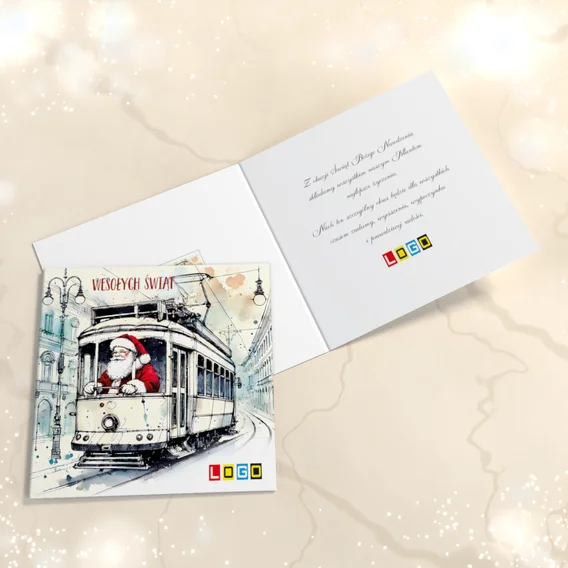 Świąteczny tramwaj BN2-584 — widok ogólny, motyw mikołaj Świąteczny tramwaj BN2-584 — widok ogólny, motyw mikołaj