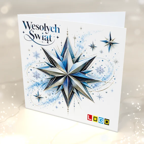Gwiazda origami w błękicie BN2-711 — przód kartki, motyw gwiazdy i gwiazdki Gwiazda origami w błękicie BN2-711 — przód kartki, motyw gwiazdy i gwiazdki