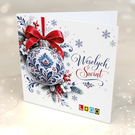 Porcelanowa bombka z kokardą BN2-741 — przód kartki, motyw bombki Porcelanowa bombka z kokardą BN2-741 — przód kartki, motyw bombki