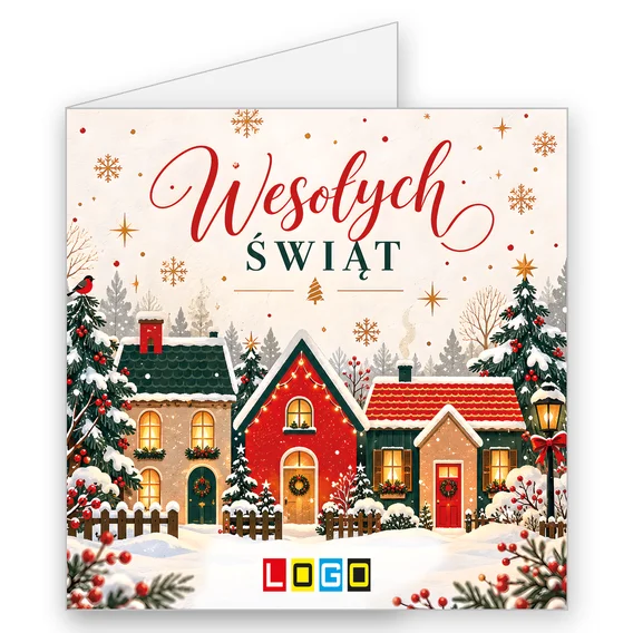 Kolorowe domki w śnieżnej wsi BN2-770 — okładka, motyw domki