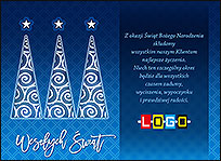 Trzy niebieskie choinki – kartka EBN-083