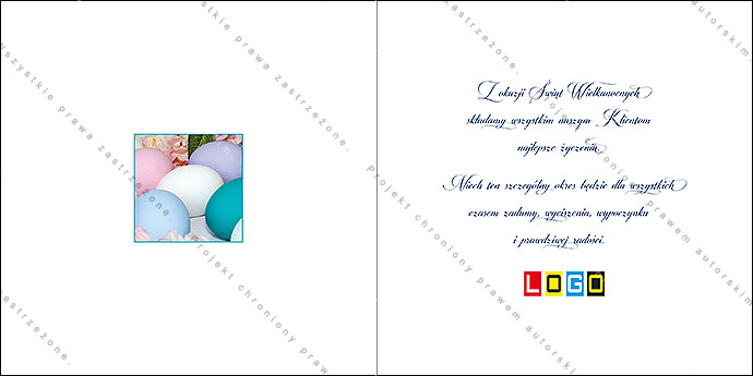 Karnet Pastelowe jajka, zdjęcie WN2-058 – wnętrze z życzeniami i logo firmy
